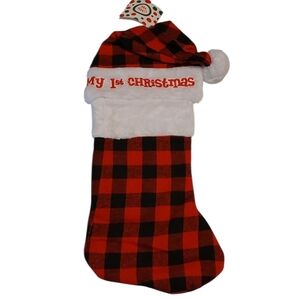 Little Me Baby's First Christmas Hat & Stocking Set with Faux Fur Trim NEW